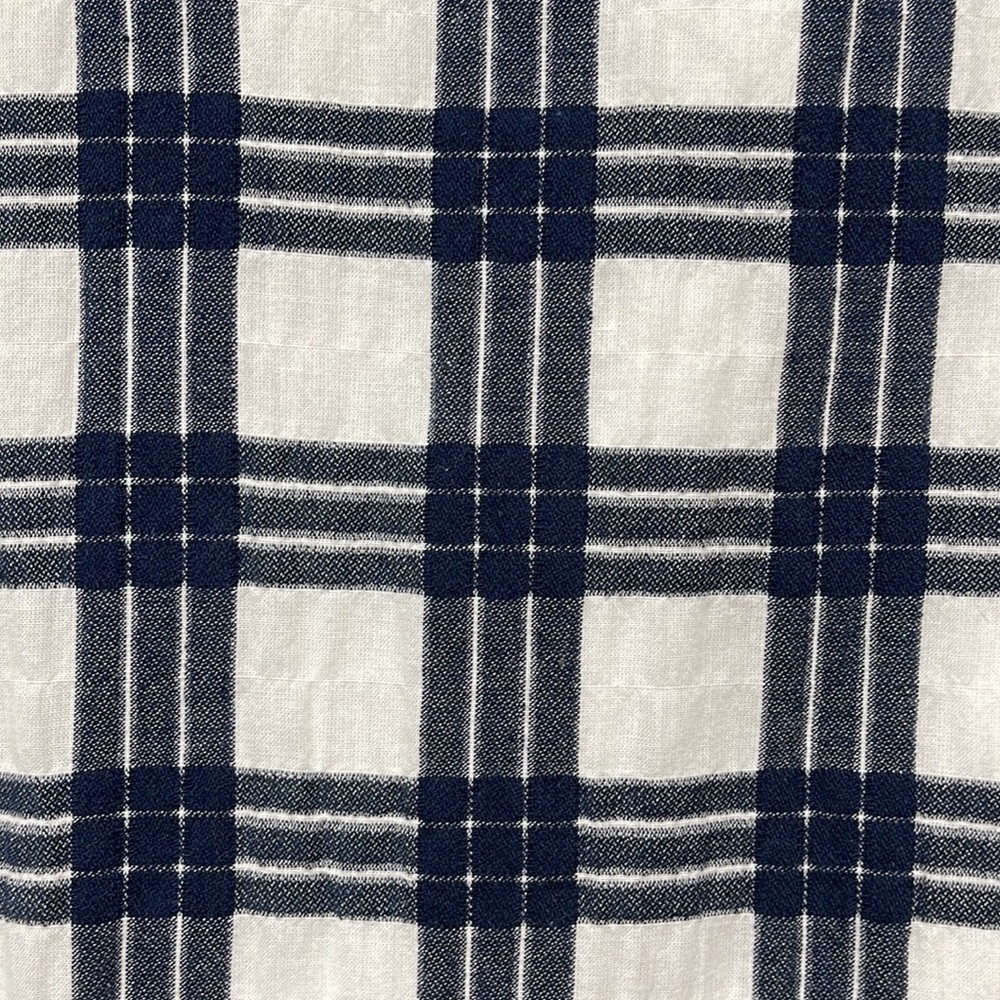 Madewell Blue and White Leighton Plaid Ruffle Bell Sleeve V-Neck Dress - Picture 3 of 9
